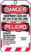 Bilingual OSHA Danger Lockout Tag: Equipment Lock-Out - My Life Is On The Line!