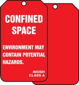 Confined Space Status Safety Tag: Confined Space- Environment May Contain Potential Hazards