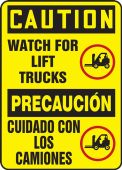 Bilingual OSHA Caution Safety Sign: Watch For Lift Trucks